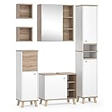 Vicco Badmöbelset Midischrank Waschtischunterschrank Spiegel Hochschrank Senyo S/W (Set 3, Weiß, Sonoma)