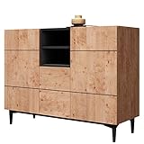 Newfurn Kommode Schwarz Wildeiche Sideboard Vintage Industrial - 120x90x42 cm (BxHxT) - Highboard Anrichte - [Nizza.Two] Wohnzimmer Schlafzimmer Flur Esszimmer