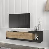 [en.casa] Fernsehschrank Luhanka Fernsehtisch mit Staufach Lowboard 150x29,5x38,5cm hängend TV-Board Eiche/Anthrazit