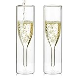 Sziqiqi Massive Doppelwandige Champagnerglas Kristallgläser, Classics Tulip Goblet Stemless Clear Glass Cups, Mundgeblasene Toastgläser für Catering, Hochzeiten, Partys, Bars, Familientreffen (2)