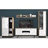 Lomadox Moderne Wohnwand Schrankwand Mediawand TV Möbel Wohnzimmer Set in Catania Eiche Nb. mit schwarz und weiß Hochglanz, B/H/T: ca. 339,5/208,5/40 cm