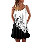 Umumyi Sexy Sommerkleid Damen Verlaufsfarbe Einfarbig Hosenträger Drucken Lockeres Casual Komfort Luftig Ohe Ärmel Leichte Frauen Beach Kleid Damen Boho Grau,L