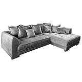 riess-ambiente.de Modernes XXL Ecksofa GRANDEZZA 308cm Silbergrau Samt Ottomane variabel inkl. Kissen