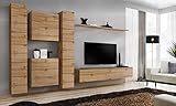 ASM Wand-Set – Switch VI – 2 vertikale Vitrinen – 1 quadratische Vitrine – 1 TV-Bank – 1 Regal – Holz