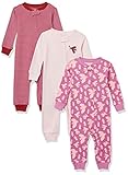 Amazon Essentials Mädchen Eng anliegender Schlafanzug aus Baumwolle ohne Fuß, 3er-Pack, Vögel, 4 Jahre
