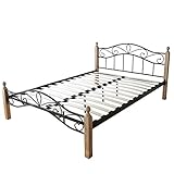 Homestyle4u 1345, Metallbett 160x200 Schwarz Natur, Bettgestell Mit Lattenrost