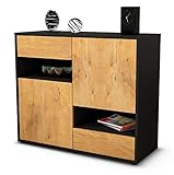 Stil.Zeit Sideboard Carmelina - Korpus anthrazit matt - Front Holz-Design Eiche (92x79x35cm) Push-to-Open Technik & Leichtlaufschienen