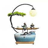 IXART Zimmerbrunnen Zimmerbrunnen Zen-Meditations-Tischbrunnen mit Rattan-Kugellampe und Räuchergefäß Entspannungs-Wasserfall-Brunnen Wasserspiel-Tischbrunnen for Heimbüro-Dekoration Tischbrunnen