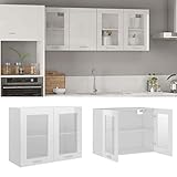 BULANED Hängeglasschrank Küche, Küchenschrank, Schrank Mit Glastüren, Küchenhängeschränke, Wandvitrine Hängend, Hochglanz-Weiß 80x31x60 cm Spanplatte
