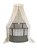 Wonder Space Eleganter Babybett Himmel mit Himmelhalter - Chiffon Spitzen Pom Poms Durchsichtig Stoff, Prinzessinnen Mädchen Bettwäsche Vorhang Zubehör für Babyzimmer Dekoration Moskitonetz (Beige)