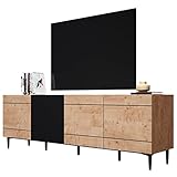 Newfurn Kommode Schwarz Wildeiche Sideboard Vintage Industrial - 200x65x42 cm (BxHxT) - Highboard Anrichte - [Nizza.six] Wohnzimmer Schlafzimmer Flur Esszimmer