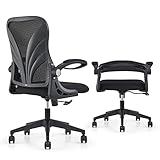 HOLLUDLE Ergonomischer Bürostuhl mit Klappbarer Rückenlehne, Schreibtischstuhl mit Erweitertem Sitz(52 cm), Hochklappbaren Armlehnen und Mesh Lendenwirbelstütze Drehstuhl Computerstuhl, Schwarz