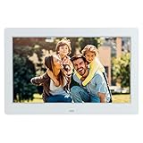 10,5 Zoll digitaler Bilderrahmen 1280 x 720 Hochauflösendes IPS-Widescreen-Display - Kalender-/Uhrfunktion, MP3/Foto-/Videoplayer mit Fernbedienung(Weiß)