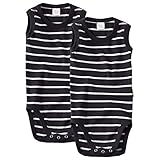 wellyou Doppelpack Baby Body- Kinder Body ohne Arm, Marineblau-Weiss gestreift, Gr.- 116-122