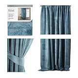 AmeliaHome Vorhang Velvet Optik 140x270 cm blau 1 St. Kräuselband Samt Verdunkelungsvorhang Fensterdekoration Leicht Schimmernd Dekoschal Dekorvorhang