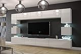 Furnitech Modernes TV Möbel mit LED Beleuchtung Schrank Wohnschrank Wohnzimmer Schrankwand Wohnwand Mediawand Nowara 1C (AN1-17W-HG21 1C, LED weiß)