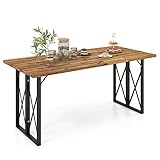 Giantex Esstisch aus Akazienholz mit Sonnenschirmloch und Metallrahmen, einfacher Stil für 6 Personen, geeignet für Innen- und Außenbereich, 170 x 77,5 x 75 cm