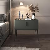 WOLWES Hoher Nachttische, Beistelltisch mit Schublade, Nachttisch Modern, Nachttisch aus Holz, Schiefer-Nachttisch (Color : Dark Green, Size : 50 * 40 * 48cm)