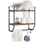 UOMIO Schweberegale Holz Gewürzregal Wandregal mit Handtuchhalter & 5 Haken Vintage Wandablage Duschregal Wand Organizer für Küche Badezimmer Flur Schlafzimmer, Braun