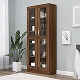 MOONAIRY Vitrinenschrank, Vitrine, Wandschrank, Schrank Regal, Glasregal, Glasvitrine Stehend, Eckvitrine, Manga Regal, Braun Eiche 82,5x30,5x185,5 cm Holzwerkstoff