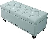 Fußhocker, Kunstleder, rechteckige Bank, Spielzeugkiste, getuftete Unterseite, Freizeit, Füße aus Massivholz, 60 x 40 x 45 cm (Farbe: Mintgrün)