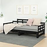 JUNZAI Tagesbett Ausziehbar, Schlafsofa, Couch Mit Schlaffunktion, Bettsofa, Sofabett, Sofa Bed, Schlafcouch, Daybed, Couch Bett, Jugendbett, Schwarz Massivholz Kiefer 2X(90x200) cm