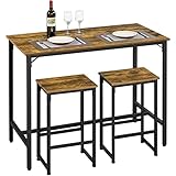 Yaheetech Küchentisch-Set mit 2 Barhockern | 3-teilig Stehtisch Sitzgruppe| Bistrotisch Esstisch 120 x 60 x 90 cm | Essgruppe Holz für Küche | im Industrie-Design | vintagebraun-schwarz