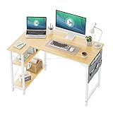 CubiCubi Computertisch mit Ablagefächern, 110cm Schreibtisch Kleiner L-förmiger Eckschreibtisch mit Regalen, Umkehrbarer Computertisch Schreibtisch mit Bücherregal, Hellbraun