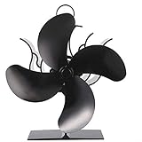 Heizlüfter mit 4 Flügeln, für Holzofen, Kaminofen, umweltfreundlich, effizient, Schwarz