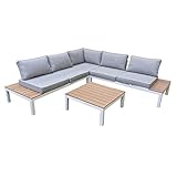 Home Islands Laos Loungeset Gartenmöbel-Set 4-teilig mit Ablagen aus Polywood, Aluminium weiß