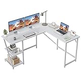 CubiCubi Groß Schreibtisch 150 x 120 cm Eckschreibtisch l Form, Ergonomic Computertisch Pc Ecktisch mit Regal, mit großen Ablagefächern, Leicht zusammenzubauen, Weiß