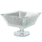 London Boutique Extra große Obstschale aus Kristall, Mittelstück, Aufbewahrung, glitzernd, Diamant-gefüllt, silberfarbener Metallrahmen, quadratische Form, 19,1 cm Höhe