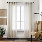 CUCRAF Solid Sheer Leinenoptik Voile Vorhang Fenstervorhang-Sets, Polyester Ösenschal, Moderne Fensterbehandlungen, Leinenfarbe, H225 x B140cm 2er Set