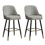Barhocker in Thekenhöhe, 2er-Set, dick gepolsterte Küchen-Frühstücksbarstühle aus PU-Leder mit Armlehne und Fußstütze, Barhocker mit hoher Rückenlehne für die Kücheninsel zu Hause