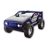 Stella Trading JEEP Autobett mit LED-Beleuchtung 90 x 200 cm - Aufregendes und hohes SUV Auto Kinderbett für kleine Rennfahrer in Blau - 120 x 81 x 211 cm (B/H/T)