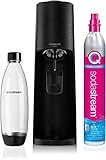 SodaStream Terra Sprudelwasserbereiter, mit 1 Liter wiederverwendbarer BPA-freier Wasserflasche zum Karbonisieren und 60 Liter Quick Connect CO2-Gasflasche - Schwarz