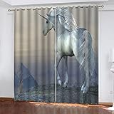 Vorhang Blickdicht Ösen - 3D Bergtier Weißes Pferd Muster Ösenschal 2Er Set, Schallschutz Thermo Vorhänge, Gardinen Wohnzimmer Modern, Verdunkelungsvorhang Schlafzimmer Fensterdekoration 280X260cm