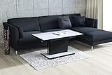 Mazzoni Couchtisch Funktionstisch Aston Weiß Hochglanz/Schwarz Hochglanz stufenlos höhenverstellbar ausziehbar 120-200 cm