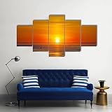 5 teiliges wandbild Roter Sonnenuntergang über dem Meer 5 stück leinwand wandkunst,5 teilig leinwand wanddeko wohnzimmer,leinwanddruck 5 teilig bilder wohnzimmer modern groß,mit rahmen,xxl 100x55cm