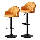 ARTSIM Frühstücks-Barhocker, 2er-Set, Verstellbarer drehbarer Gaslift aus Samtstoff, Schwarze Fußstütze und Basis, Küchenthekenstühle und Heimbarstühle (Orange-Schwarze Beine)