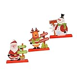 STAHAD 3 Stück Weihnachts-Tischaufsatz Elch-Ornament Weihnachtsmann-Ornament Feiertagsdekoration Weihnachtsmann Tischschild Schneemann Tischdekoration Holz Rot Schreibtisch
