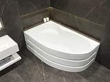 Eckbadewanne Mainz Links 170x100cm Komplettset inkl. Untergestell, Ab-Überlauf und Schürzen-Set, Extra stabile Badewanne Eckwanne mit LED mit Nackenkissen