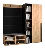 Garderobe MIRO Set 1 mit gepolsterten Paneelen Modern Design (Manila 18 (Schwarz), Eiche Kraft Gold + Schwarz Matt)