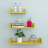 Wandregal, schwebendes Regal, Holz-Set mit 3 verschiedenen Größen, U-förmiges, schwebendes Regal, verfügbare MDF-Aufbewahrung für Wohnzimmer, Schlafzimmer (Farbe: Holzfarbe)