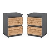 MRBLS Nachttisch 2er Set Nachtschrank Nachtkommode Modern Möbel mit Schubladen Kommode Holz Schubladenschrank für Ihr Schlafzimmer (Grau Matt - Wotan) – 30 x 43 x 32,5 cm (B/H/T)