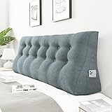 VERCART Rückenkissen Lang Keilkissen Hohen Rückenlehne Kissen Großes Wandkissen Lesekissen Nackenstützkissen Lendenkissen für Bett Kopfteil Gepolstert Sofa Couch mit Waschbar Bezug Leinen Grau 180cm