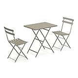 Mondo Verde Garden Esszimmer-Komplett, zusammenklappbar, Arc en Ciel, aus Stahl, 2 Stühle und Couchtisch 70 x 50 cm, Emu - Grau