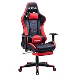 Hironpal Gaming Stuhl mit Fußstütze, Home Office PC Schreibtisch Computer Racing Chefsessel, Ergonomischer Drehgelenk, 180° Neigbar Lederstuhl Verstellbar mit Lenden- und Kopfstütze Kissen 3D Armlehne