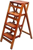 Holz-Trittleitern, Klapphocker, Massivholz-Leiterhocker, zusammenklappbarer Bibliotheks-Stufenhocker, multifunktionale weiße Holz-Holzfarbe, Regalleiter für Küche, Büro, Leiterstuhl mit 4