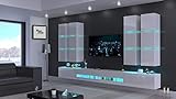 Furnitech Jurat AN51 Möbel Schrankwand Wandschrank Wohnwand Mediawand mit Led Beleuchtung Wohnzimmer (LED RGB (16 Farben), AN51-18HG-W2)